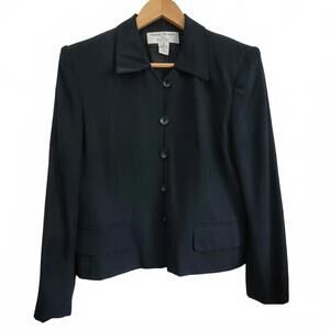 Rena Rowan For Saville Vintage Ladies Navy Blue Silk Long Sleeve Blazer Button F